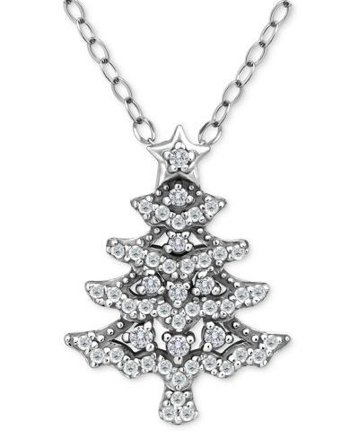 Giani Bernini Cubic Zirconia Christmas Tree Pendant Necklace, 16" + 2" Extender, Created For Macy's In Silver,white