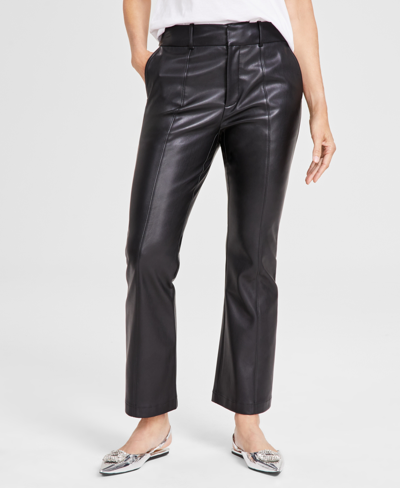Inc International Concepts Women's Faux-leather Kick-flare Pants, Created For Macy's In Deep Black