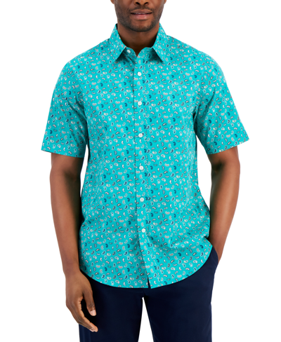 Club Room Men's Refined Paisley Print Woven Button-up Short-sleeve Shirt, Created For Macy's In Deep Green