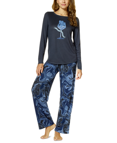 Hue Women's Skaters Bouquet Long-sleeve T-shirt And Pajama Pants Set In Black