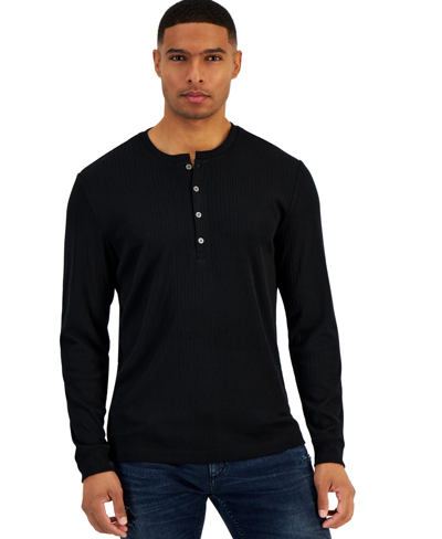 Inc International Concepts Inc Men's Lightweight Ribbed Henley Shirt, Created For Macy's In Deep Black