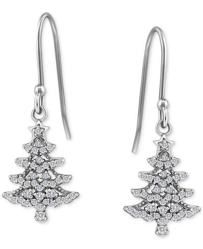 Giani Bernini Cubic Zirconia Christmas Tree Drop Earrings, Created For Macy's In Sterling Silver,white