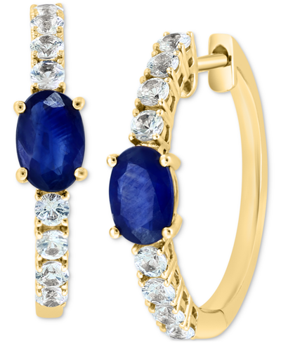 Effy Collection Effy Sapphire (1-1/5 Ct. T.w.) & White Sapphire (5/8 Ct. T.w.) Small Hoop Earrings In 14k Gold, 0.75 In Yellow Gold