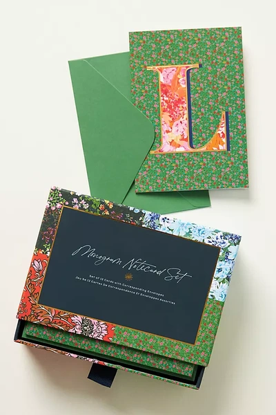 Anthropologie Omari Monogram Boxed Notecard Set In Green