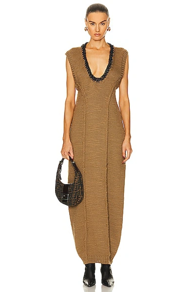 Aisling Camps Leather-trimmed Crocheted-wool Cocoon Dress In Hazelnut,black