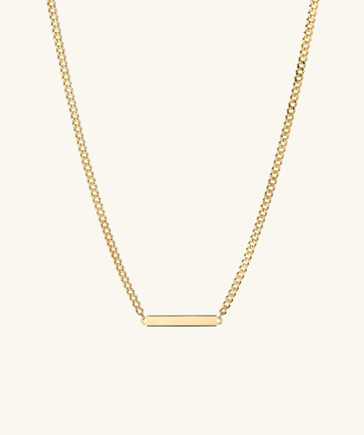 Mejuri Engravable Bar Curb Chain Necklace In Yellow