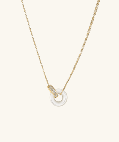 Mejuri Linked Pave Diamond Pearl Necklace In Yellow