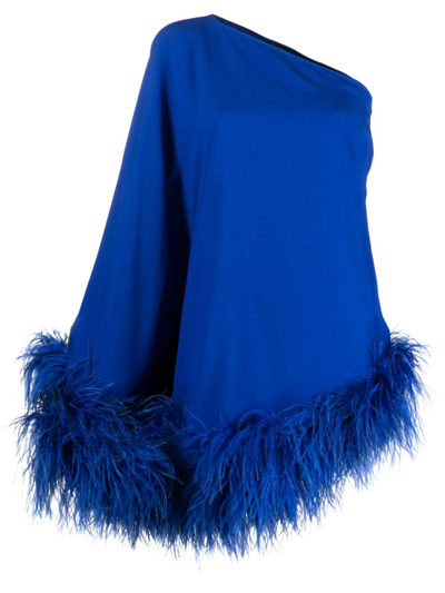 Taller Marmo Piccolo Ubud Feather-trimmed Minidress In Blue
