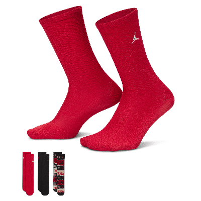 Jordan Mj Holiday Crew Socks (3 Pairs) Big Kids Socks In Red