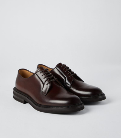 Brunello Cucinelli Leather Derby Shoes In Castagno