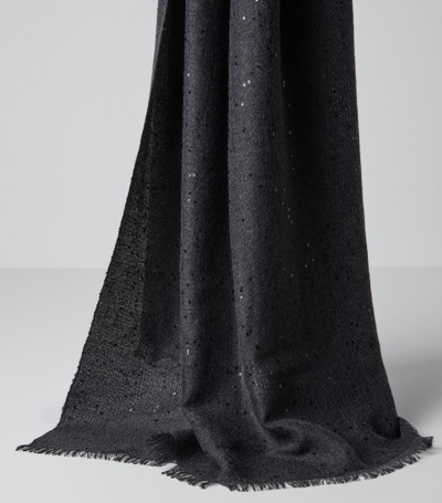 Brunello Cucinelli Cashmere-silk Embellished Scarf In Black