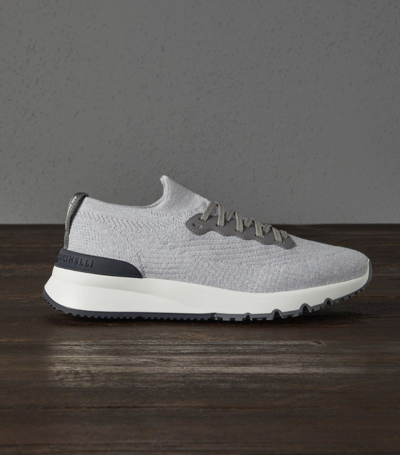 Brunello Cucinelli Knitted Sneakers In Grey