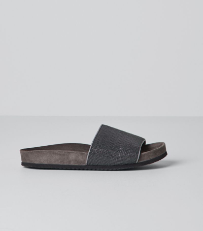 BRUNELLO CUCINELLI LEATHER MONILI-EMBELLISHED SLIDES