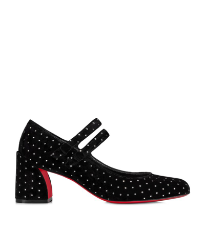 Christian Louboutin Miss Jane Embellished Velvet Mary Janes 55 In Multi