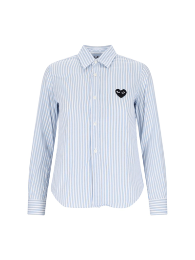 Comme Des Garçons Play Logo Striped Shirt In Blue