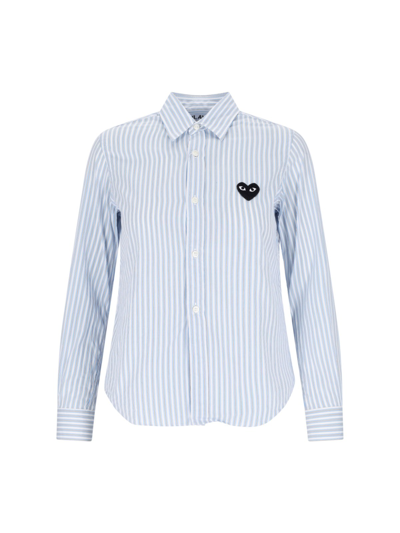 Comme Des Garçons Play Heart-patch Striped Shirt In Multi