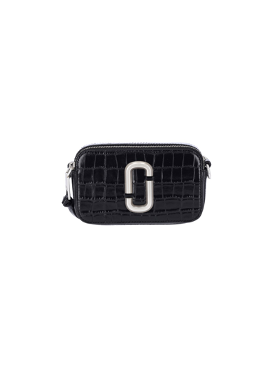 Marc Jacobs The Snapshort Shoulder Bag In White Leather In Black  