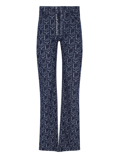 Ludovic De Saint Sernin Monogram Cotton Denim Straight Jeans In Indigo Monogram