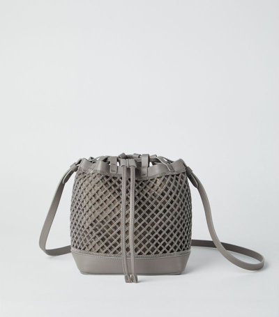 Brunello Cucinelli Monili Chain-net Leather Bucket Bag In Grey