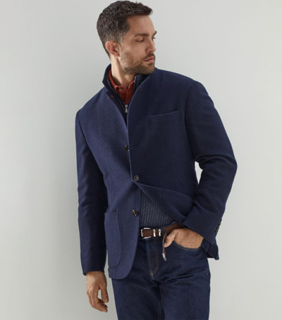 Brunello Cucinelli 羊绒单排扣西装夹克 In Blue