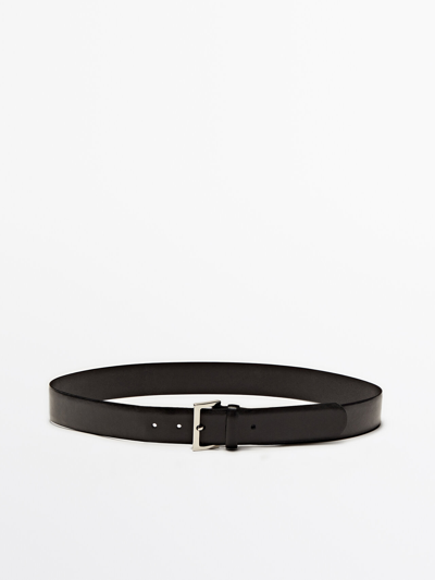 Massimo Dutti Leather Belt With Square Buckle In Black