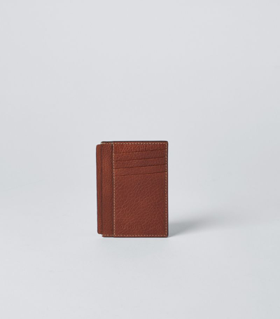 Brunello Cucinelli Leather Logo Stamp Card Holder In Brown