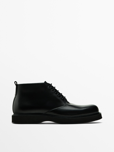Massimo Dutti Black Nappa Leather Ankle Boots