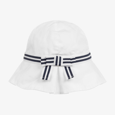 Patachou Babies' Girls White & Blue Cotton Bow Sun Hat