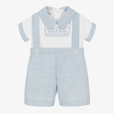 Pretty Originals Babies' Boys Blue Smocked Shorts Set