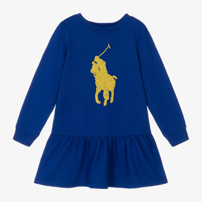 Ralph Lauren Babies' Girls Blue Big Pony Sweatshirt Dress