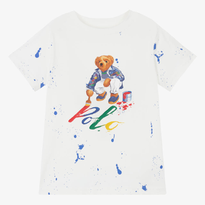 Ralph Lauren Babies' Teddy Bear Cotton T-shirt In White