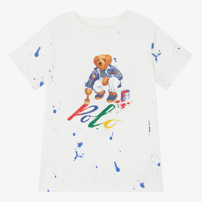 Polo Ralph Lauren Babies' Teddy Bear Cotton T-shirt In White