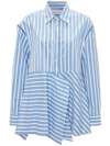 Jw Anderson Striped Peplum Drape Collared Shirt In Clear Blue