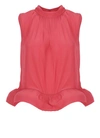 Lanvin Watermelon Charmeuse Top With Ruffles In Burgundy