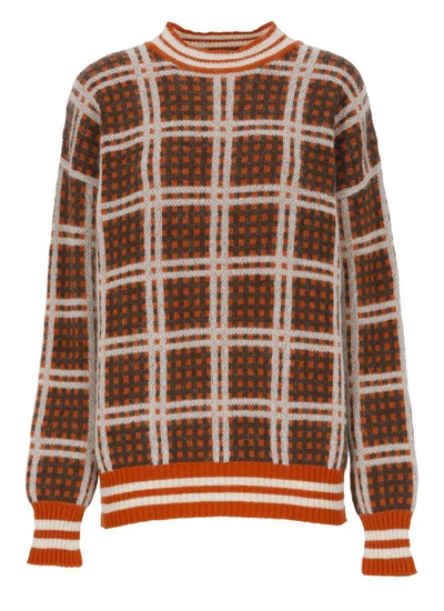 Marni Checked Crew Neck Jumper In Brown