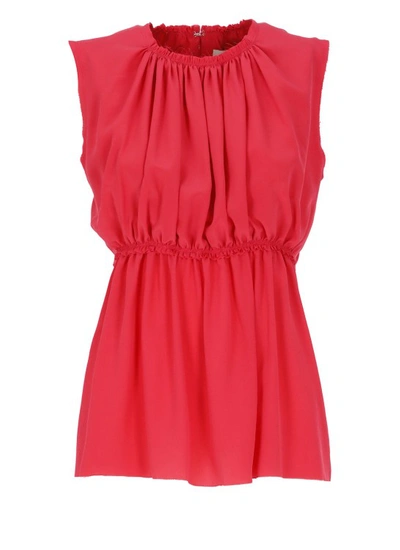 Lanvin Ruched Sleeveless Silk Blouse In Pink