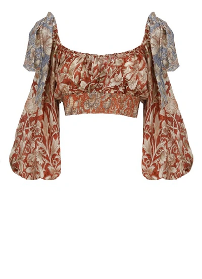 Zimmermann Chintz Cropped Floral-print Silk Crepe De Chine Top In Red