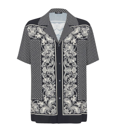 Balmain Mini Monogram Viscose Pajama Shirt In Black,ivory