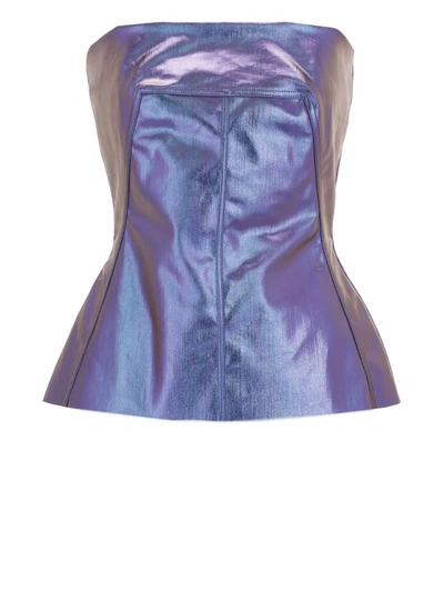 Rick Owens Iridescent Coated Stretch-denim Bustier Top In Blue