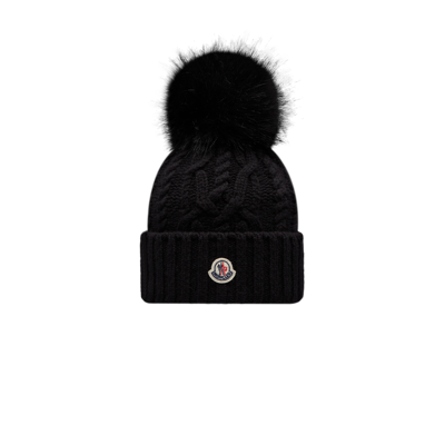 Moncler Collection Bonnet En Cachemire Avec Pompon In Noir