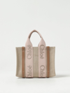 Chloé Woody Bag In Canvas With Embroidered Logo In Beige