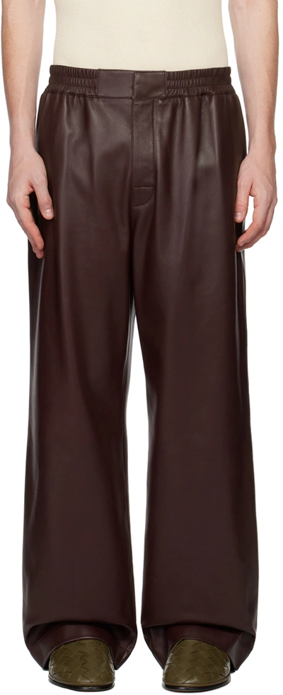 Bottega Veneta Burgundy Wide-leg Leather Pants In Brown