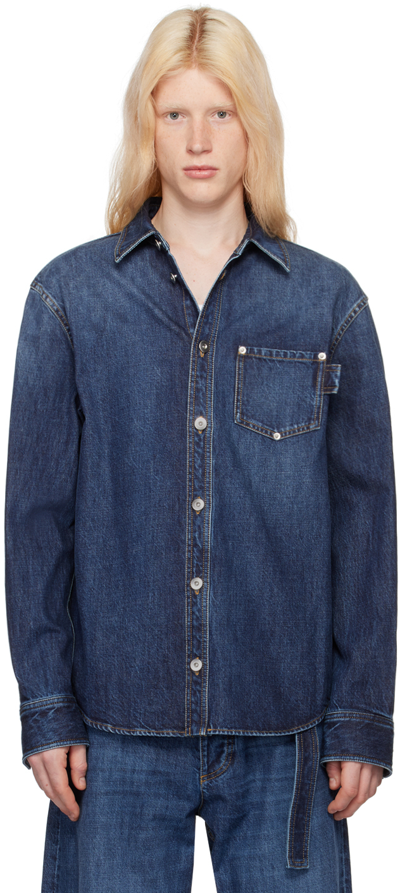 Bottega Veneta Mens Mid Blue Indigo Faded-wash Regular-fit Denim Shirt