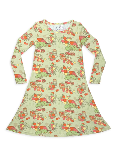 Bellabu Bear Little Girl's & Girl's Apple Orchard Long-sleeve Dress In Light Green