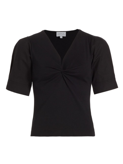 Tanya Taylor Ronelle Twisted Cotton Jersey V-neck Top In Black