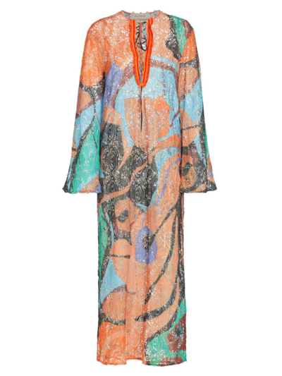 Silvia Tcherassi Mayfair Crochet Maxi Tunic Dress In Pastel Multi Swirls