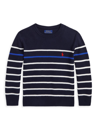 Polo Ralph Lauren Little Boy's & Boy's Striped Cotton Crewneck Sweater In Rl Navy Combo
