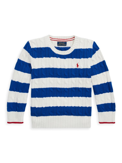 Polo Ralph Lauren Little Boy's & Boy's Cable-knit Crewneck Sweater In Sapphire Star Deckwash White