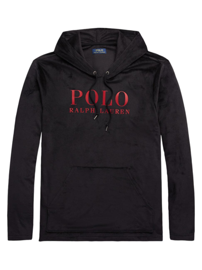 Polo Ralph Lauren Velour Long Sleeve Hoodie In Polo Black  Rl Red Logo