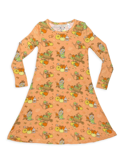 Bellabu Bear Little Girl's & Girl's Pumpkin Long-sleeve Nightgown In Medium Orange